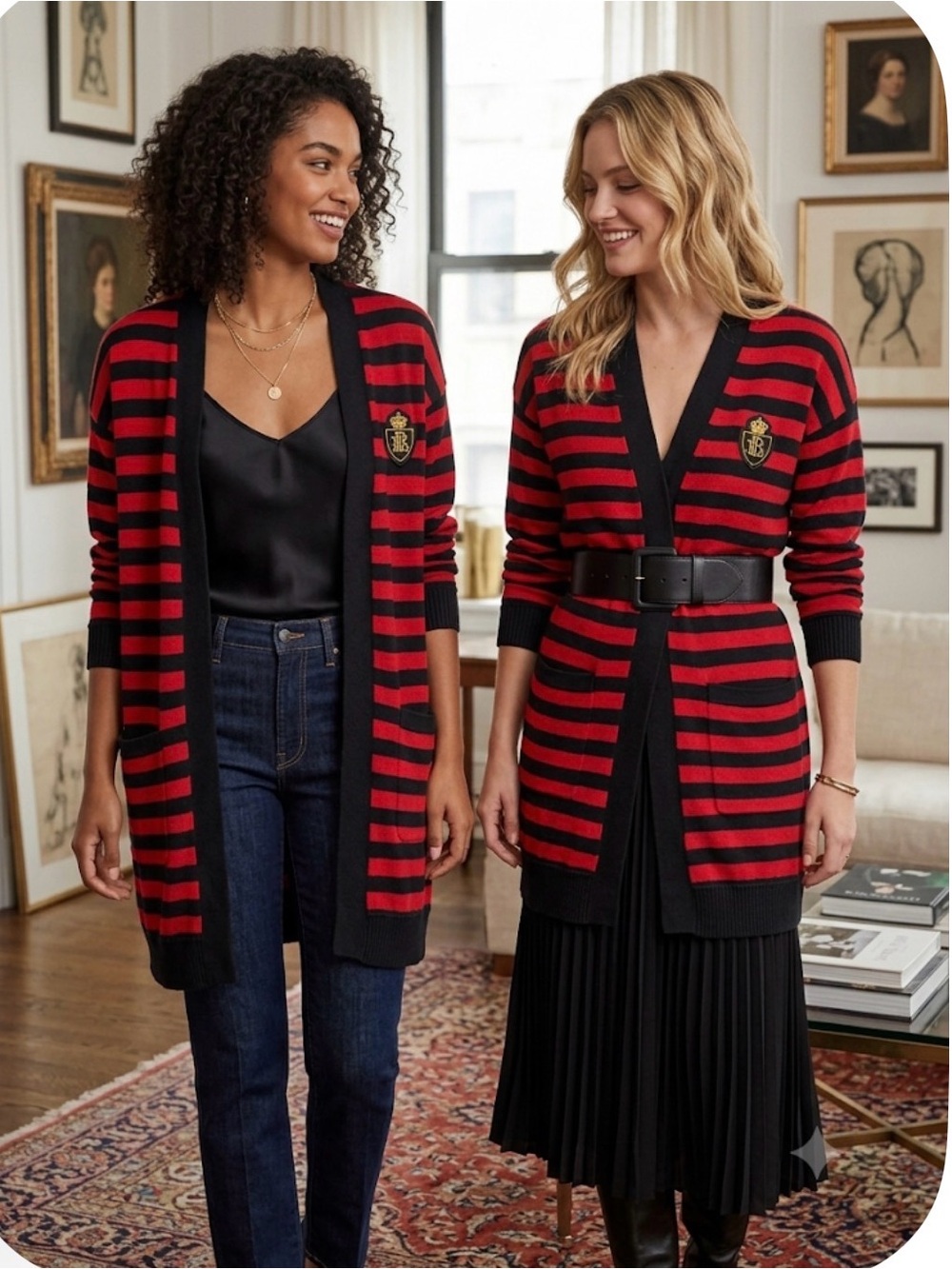 Ralph Lauren Red & Black Striped Crest Cardigan